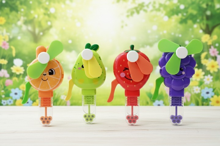 Handheld Fruit Shape Toy Fan for Kids – Cute Cartoon Design, Safe Soft Blades, Portable Mini Fan for Summer Play & Cooling (Random Design) - Image 1