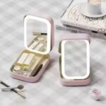 Portable Folding Makeup Mirror Jewellery Box – 3-Color LED Beauty Mirror, Multi-Function Personal Care Organizer