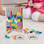 Wooden Puzzle Tetris Game | Montessori Learning Aid | 3D Colourful Blocks | Creative Geometry Toy for Kids & Families