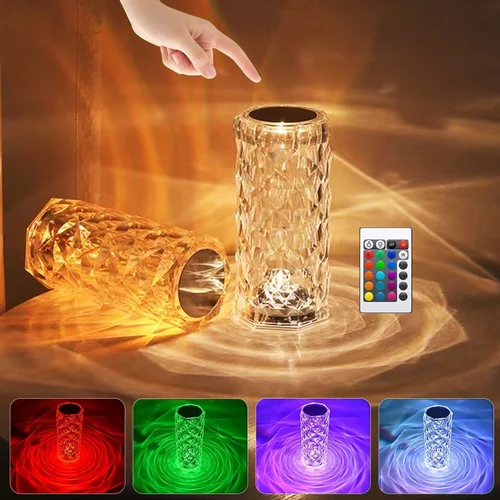 16-Color Crystal Table Lamp – RGB Rose Diamond LED with Remote & Rechargeable Battery - Image 4